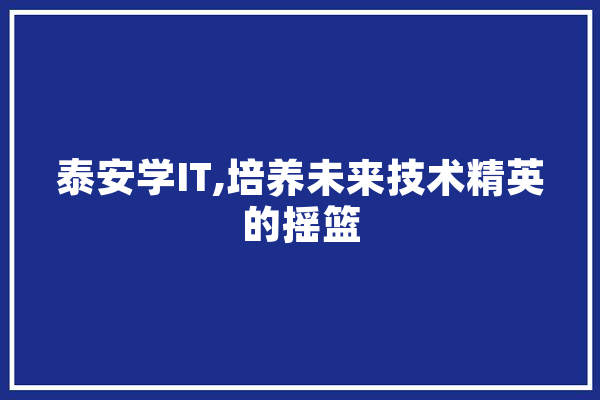 泰安学IT,培养未来技术精英的摇篮