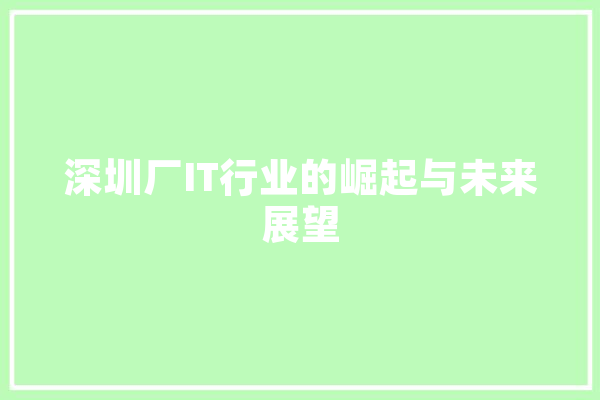 深圳厂IT行业的崛起与未来展望