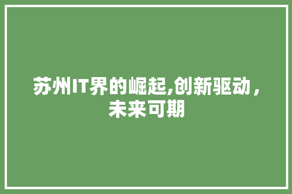 苏州IT界的崛起,创新驱动，未来可期