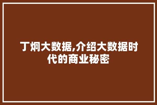 丁炯大数据,介绍大数据时代的商业秘密 科技快讯