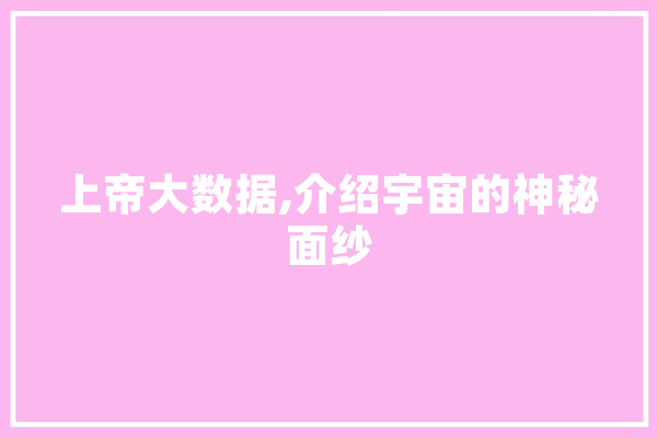上帝大数据,介绍宇宙的神秘面纱