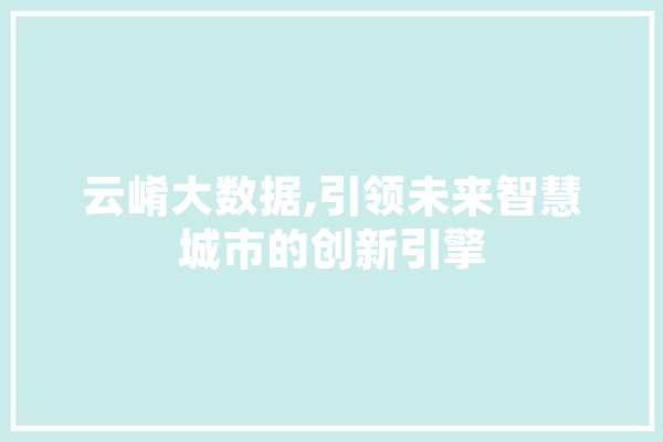 云崤大数据,引领未来智慧城市的创新引擎