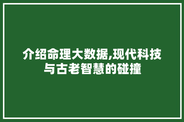 介绍命理大数据,现代科技与古老智慧的碰撞 计算机