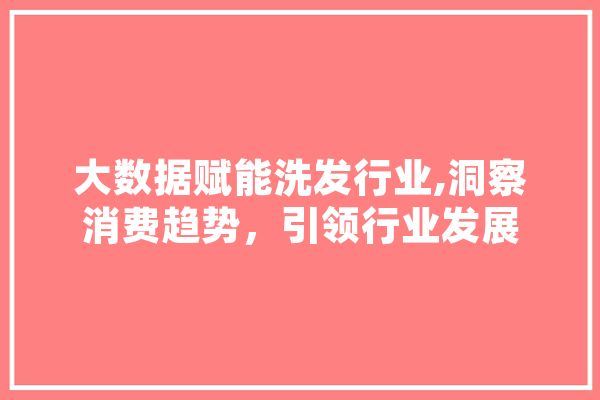 大数据赋能洗发行业,洞察消费趋势，引领行业发展