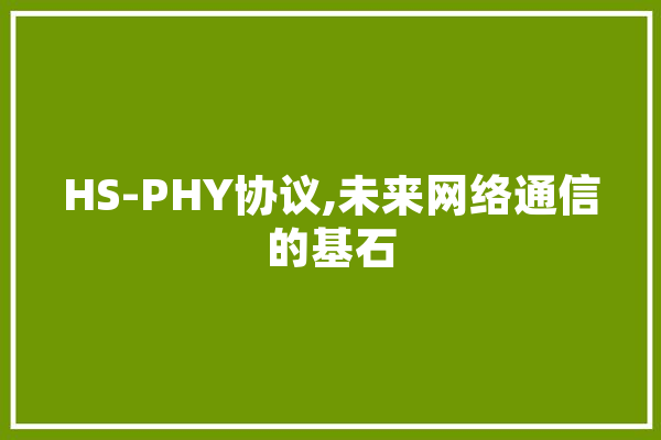 HS-PHY协议,未来网络通信的基石 AI快讯