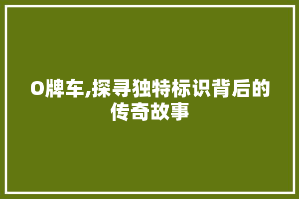 O牌车,探寻独特标识背后的传奇故事