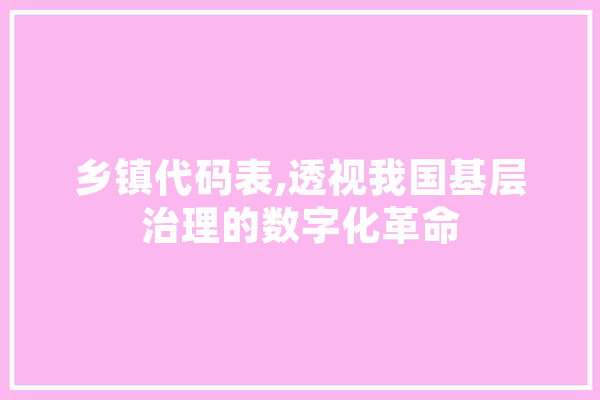 乡镇代码表,透视我国基层治理的数字化革命