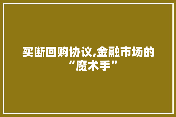 买断回购协议,金融市场的“魔术手”