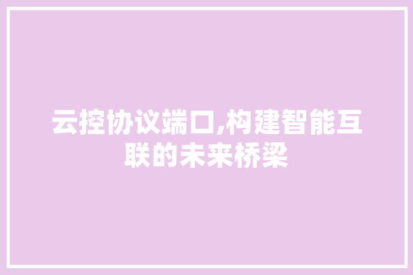 云控协议端口,构建智能互联的未来桥梁