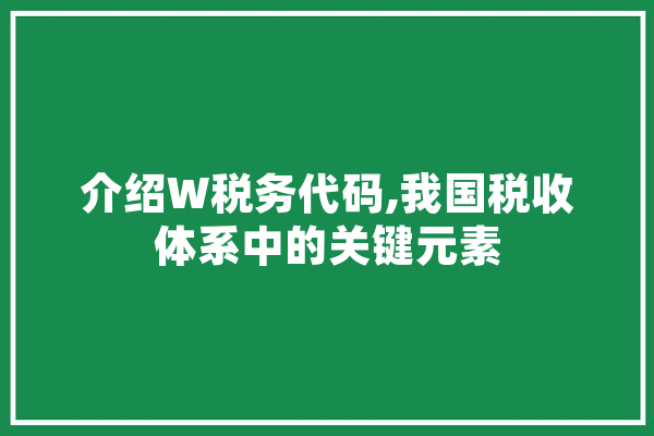 介绍W税务代码,我国税收体系中的关键元素