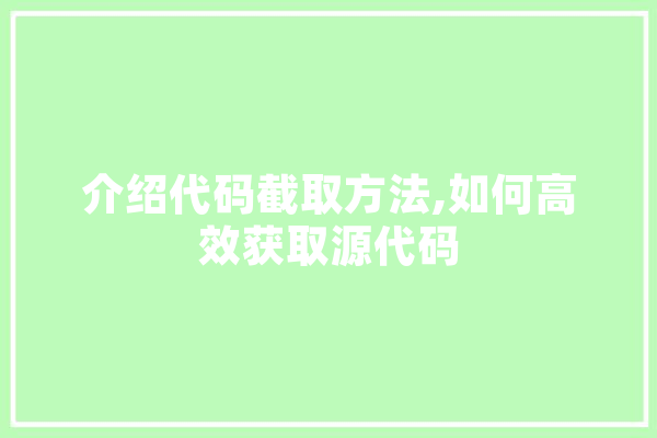 介绍代码截取方法,如何高效获取源代码