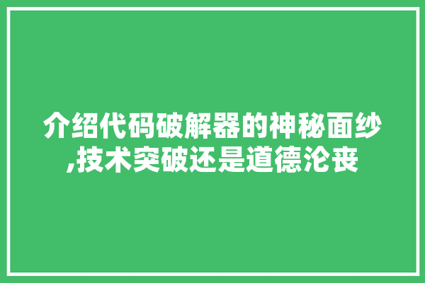 介绍代码破解器的神秘面纱,技术突破还是道德沦丧