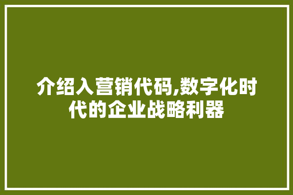 介绍入营销代码,数字化时代的企业战略利器
