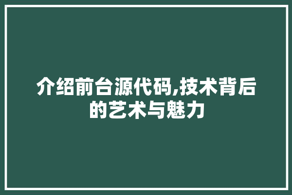 介绍前台源代码,技术背后的艺术与魅力