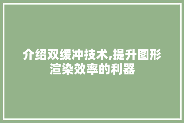 介绍双缓冲技术,提升图形渲染效率的利器