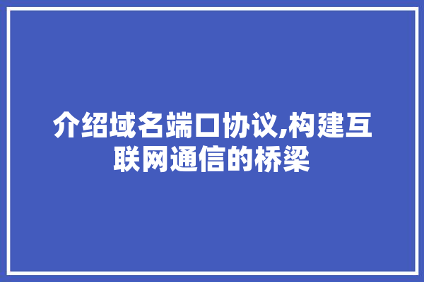 介绍域名端口协议,构建互联网通信的桥梁