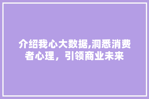 介绍我心大数据,洞悉消费者心理，引领商业未来 智能助手