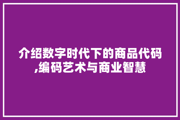 介绍数字时代下的商品代码,编码艺术与商业智慧 AI简讯