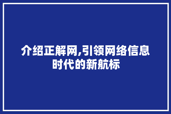 介绍正解网,引领网络信息时代的新航标