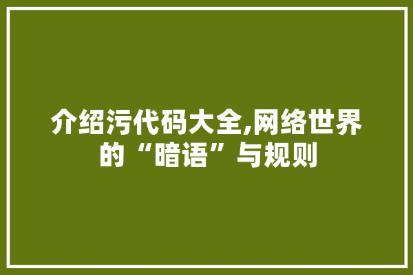 介绍污代码大全,网络世界的“暗语”与规则 智能助手