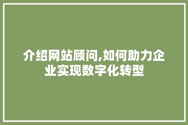 介绍网站顾问,如何助力企业实现数字化转型