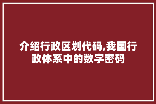 介绍行政区划代码,我国行政体系中的数字密码