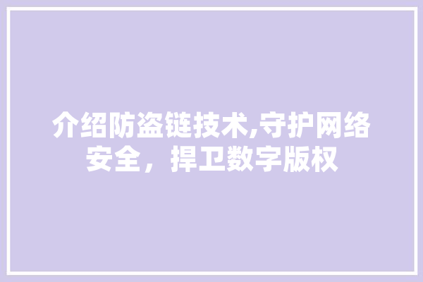 介绍防盗链技术,守护网络安全，捍卫数字版权