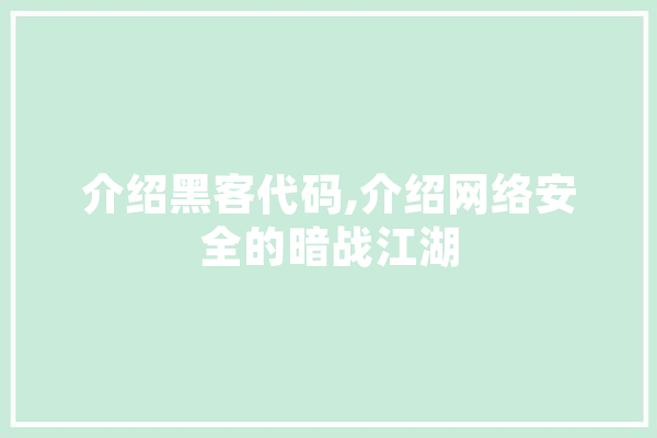 介绍黑客代码,介绍网络安全的暗战江湖