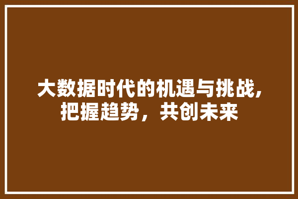 大数据时代的机遇与挑战,把握趋势，共创未来 AI简讯