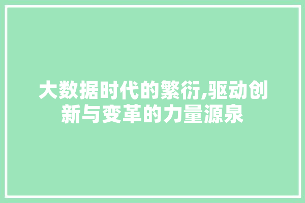 大数据时代的繁衍,驱动创新与变革的力量源泉