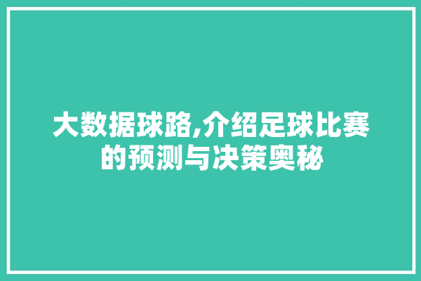大数据球路,介绍足球比赛的预测与决策奥秘