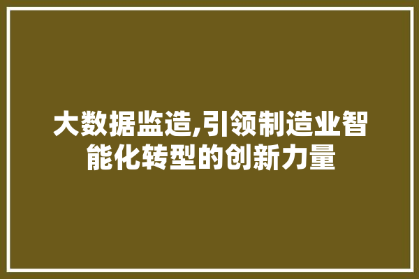 大数据监造,引领制造业智能化转型的创新力量
