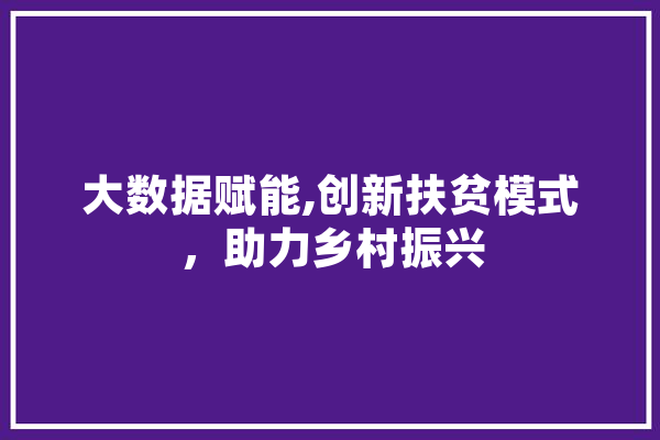 大数据赋能,创新扶贫模式，助力乡村振兴