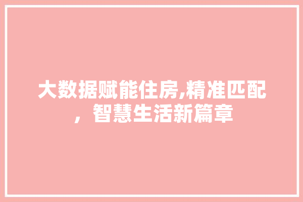 大数据赋能住房,精准匹配，智慧生活新篇章