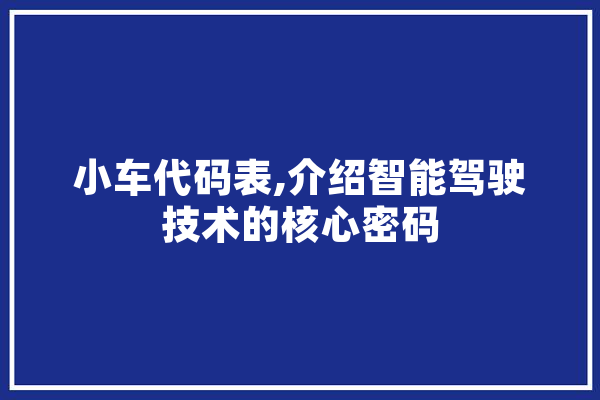 小车代码表,介绍智能驾驶技术的核心密码