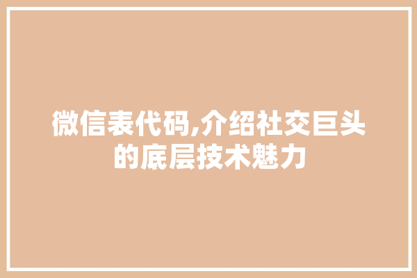 微信表代码,介绍社交巨头的底层技术魅力 AI简讯
