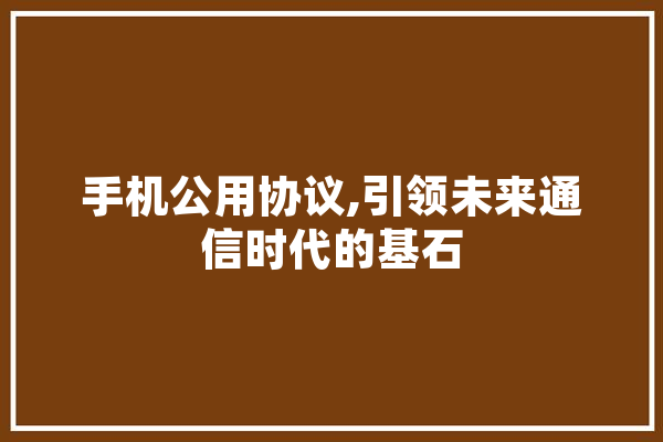 手机公用协议,引领未来通信时代的基石