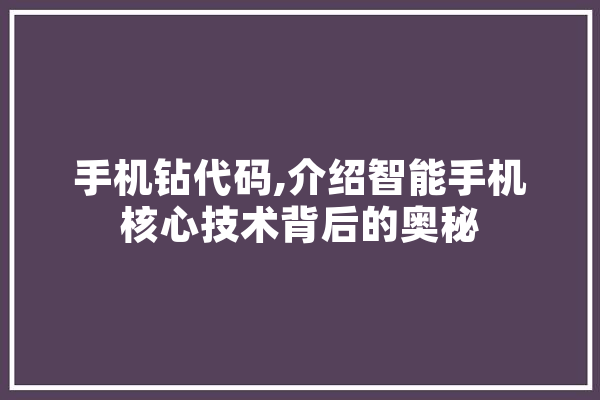 手机钻代码,介绍智能手机核心技术背后的奥秘