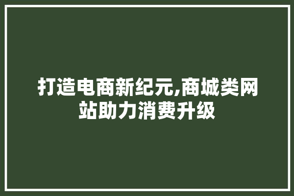 打造电商新纪元,商城类网站助力消费升级