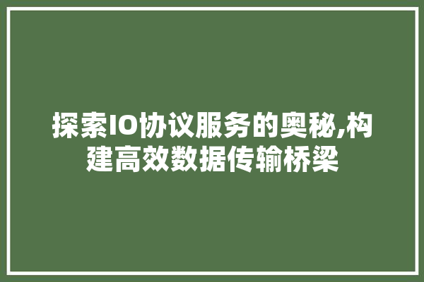 探索IO协议服务的奥秘,构建高效数据传输桥梁 AI简讯
