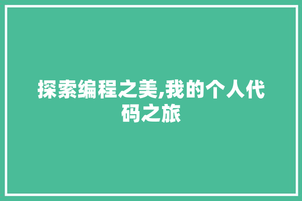 探索编程之美,我的个人代码之旅 科技快讯