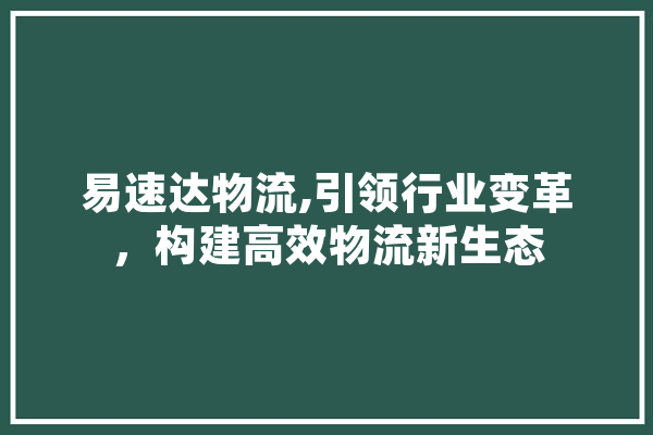 易速达物流,引领行业变革，构建高效物流新生态