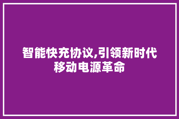 智能快充协议,引领新时代移动电源革命 计算机