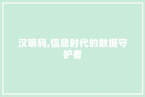 汉明码,信息时代的数据守护者