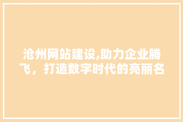 沧州网站建设,助力企业腾飞，打造数字时代的亮丽名片