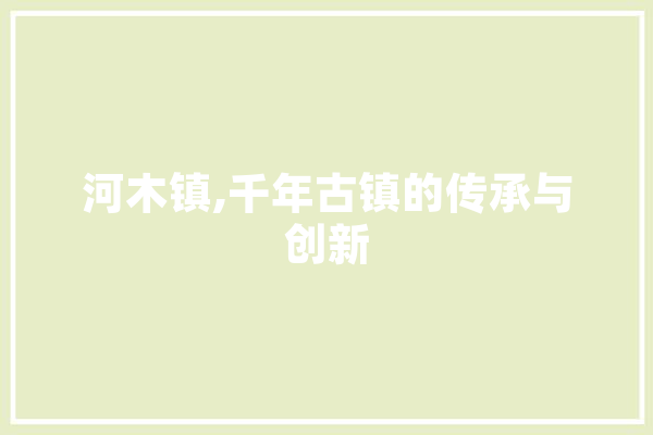 河木镇,千年古镇的传承与创新