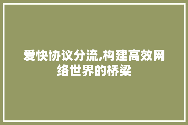 爱快协议分流,构建高效网络世界的桥梁 绘影字幕