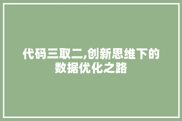代码三取二,创新思维下的数据优化之路 智能助手