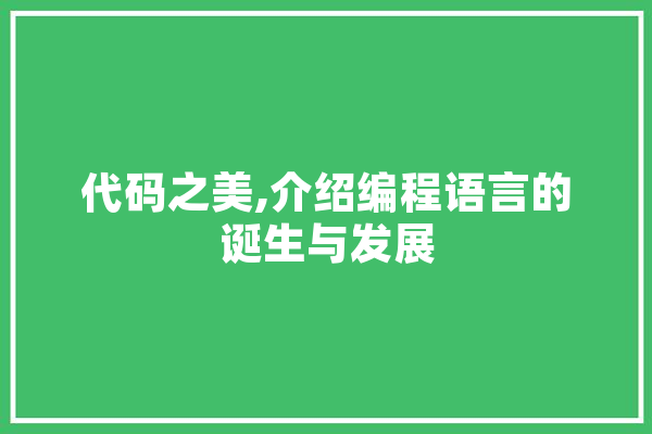 代码之美,介绍编程语言的诞生与发展