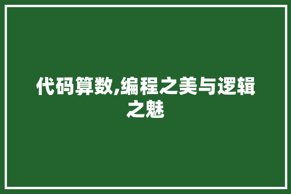 代码算数,编程之美与逻辑之魅